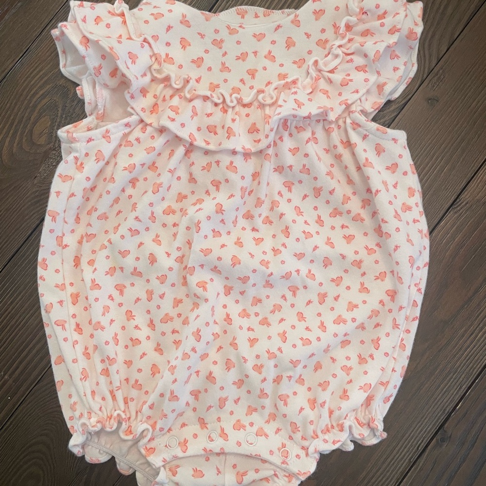 Janie and Jack Easter Pink Ruffled Baby Bunny Romper. 3-6 months - Easter romper